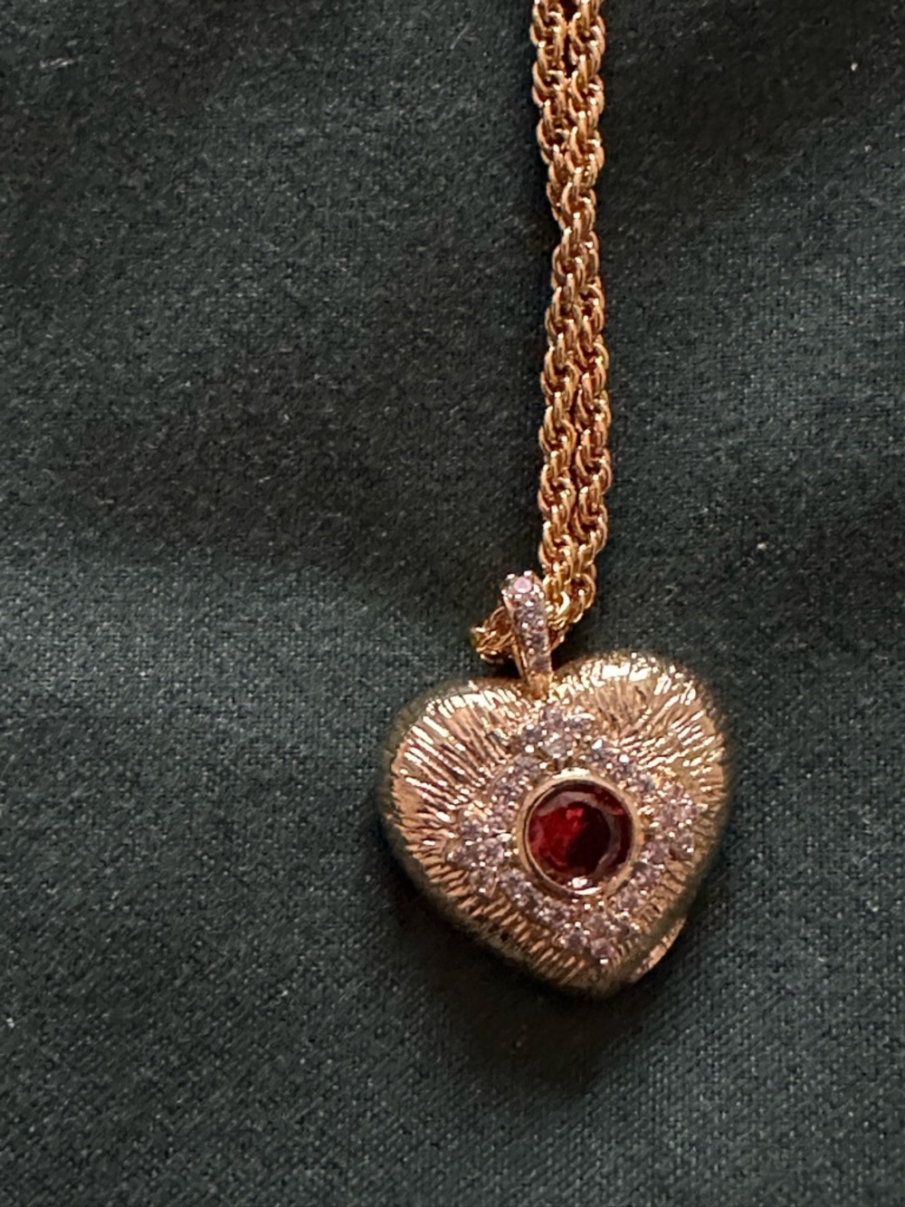 18kt Gold filled  Heart Pendant Necklace with Red Stone